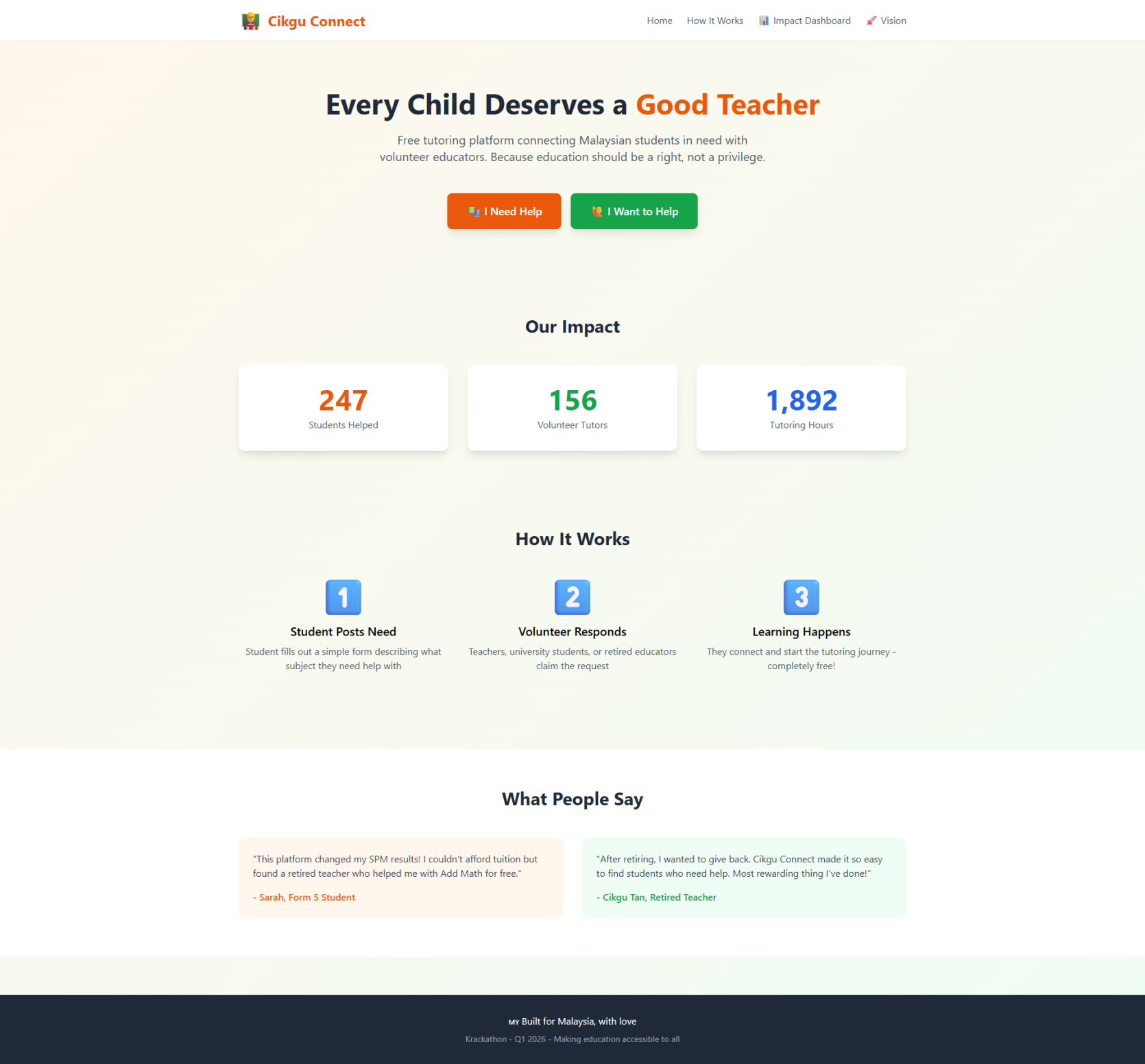 Cikgu Connect - Free Tutoring Platform