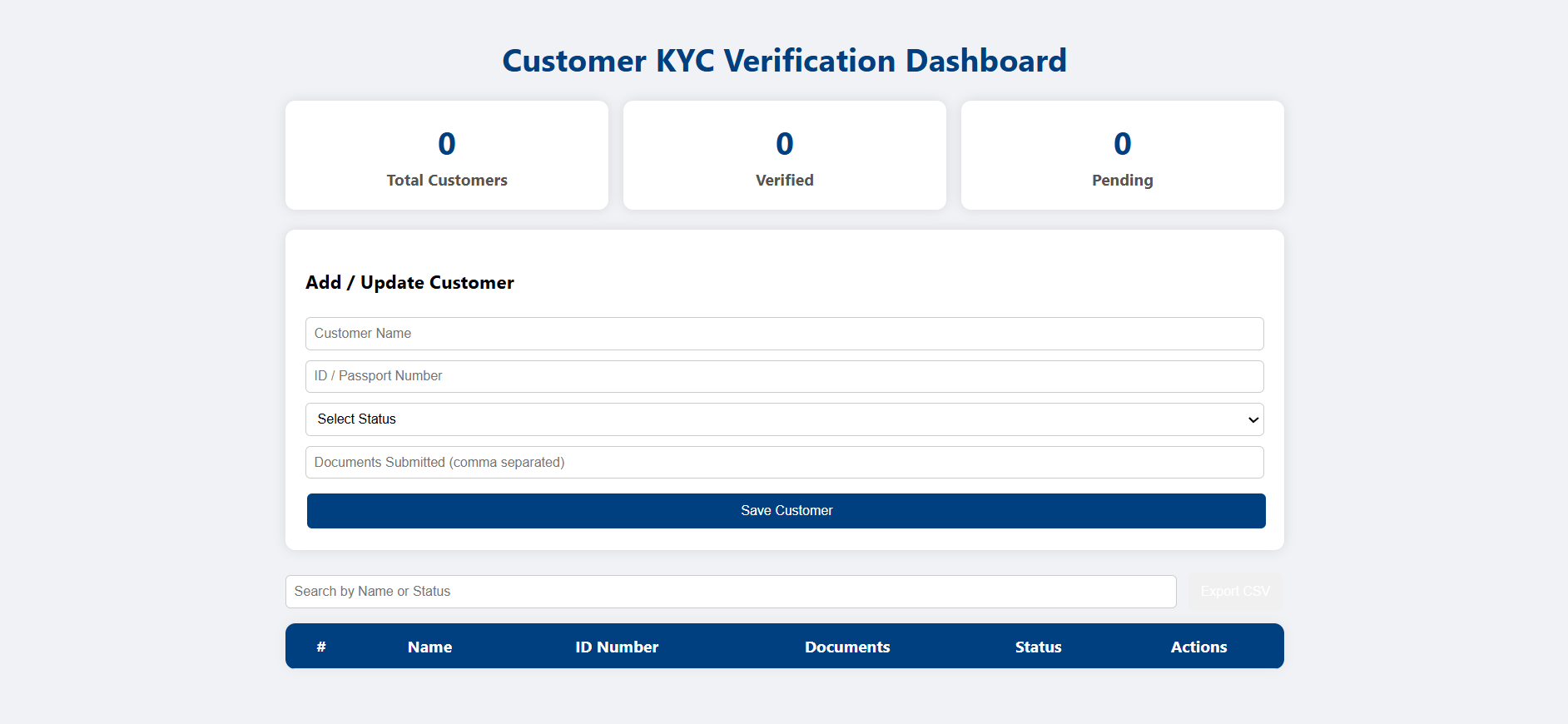 Customer KYC Verification Dashboard